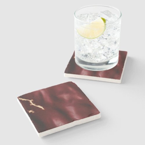 Deep Red Southwest Cowhide Stone Coaster