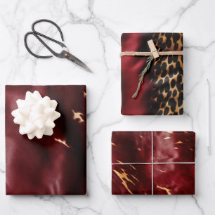 Deep Red Southwest Cowhide Wrapping Paper Sheets
