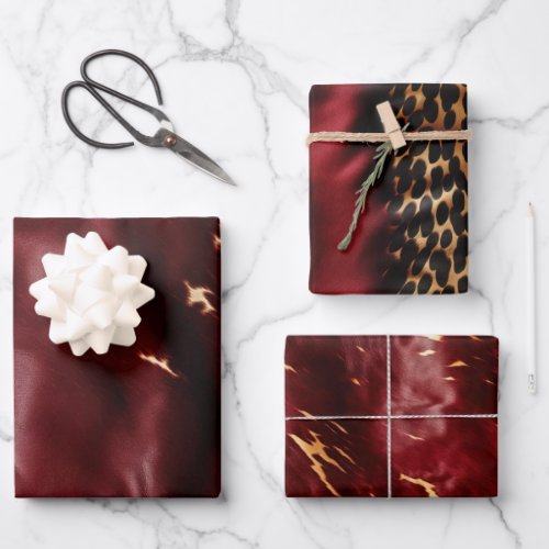 Deep Red Southwest Cowhide Wrapping Paper Sheets