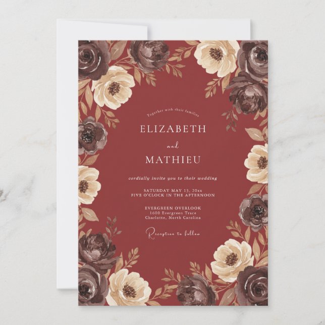 Deep Red Stately Autumnal Wedding Invitation (Front)