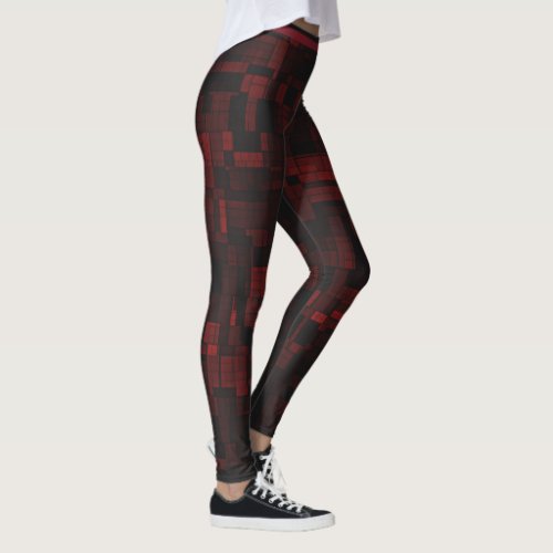 Deep Red To Black Geometric Pattern Womens Warm Leggings