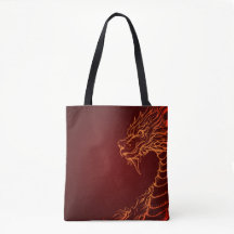 Deep Red Tote Bag with Colorful Dragon Print