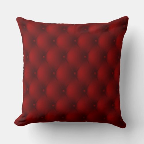 Deep Red Tufted Leather Look Print Pillow