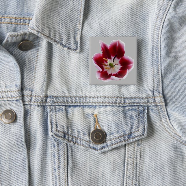 Deep red tulip button (In Situ)