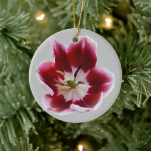 Deep red tulip ceramic ornament