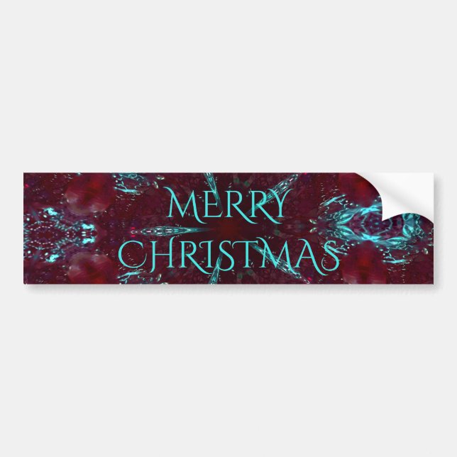 Deep Red Turquoise Merry Christmas Kaleidoscope Bumper Sticker (Front)