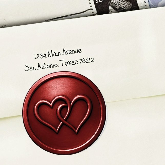 Deep Red Two Hearts Intertwined Wedding Classic Round Sticker (Creator Uploaded)