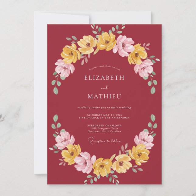 Deep Red Vibrant Autumnal Wedding Invitation (Front)
