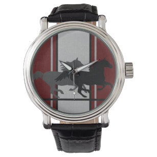 Deep Red w/Two Mustangs w/Racing Stripes on Watch