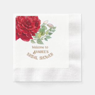 Deep Red Watercolor Roses Bridal Shower  Napkins