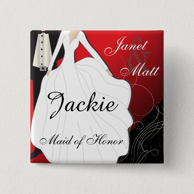 Deep Red Wedding Party Button (Front)