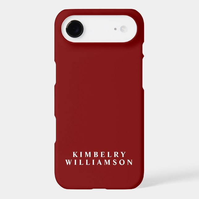Deep Red White Customized Name Stylish Monogram  iPhone Case (Back)