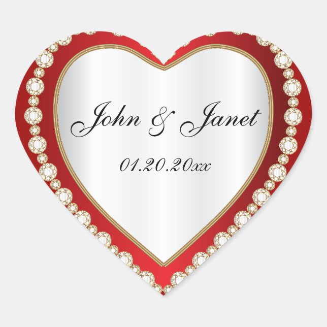 Deep Red White Diamond Jewel Heart Heart Sticker (Front)