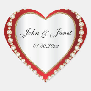 Deep Red White Diamond Jewel Heart Heart Sticker