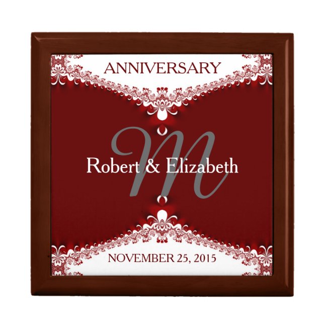 Deep Red+White Lace Wedding Anniversary Gift Box (Front)