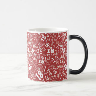 Deep Red White Numbers 18th Birthday Morphing Mug