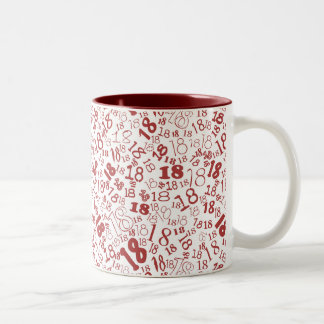Deep Red White Numbers 18th Birthday Two-tone Mug