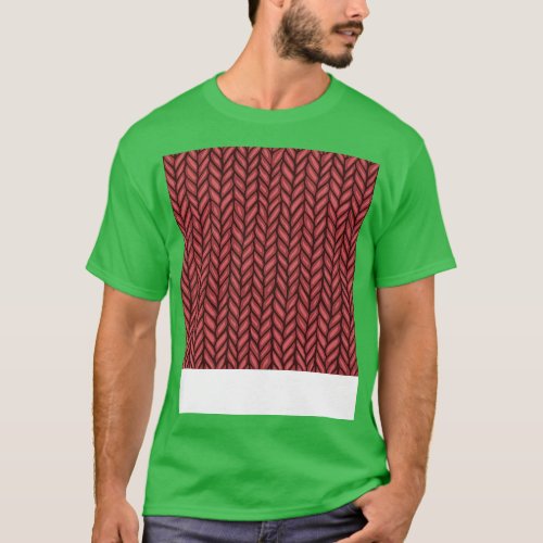 Deep Red Winter Knit Pattern Drawing T_Shirt