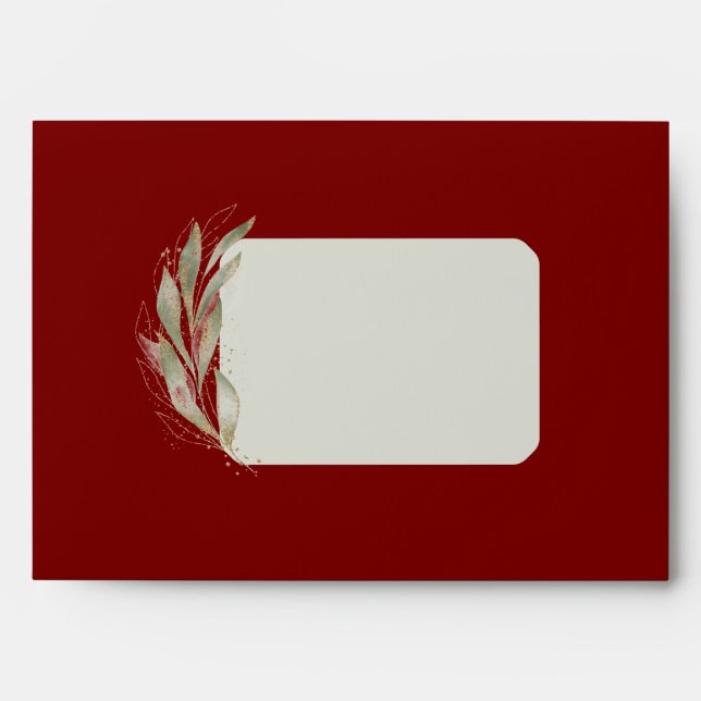 Deep Red with Gold Leaf Christmas Envelope (Front)