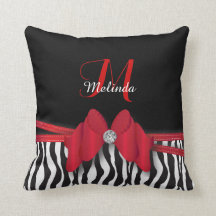 Deep Red Zebra Striped Bowed | Personalized