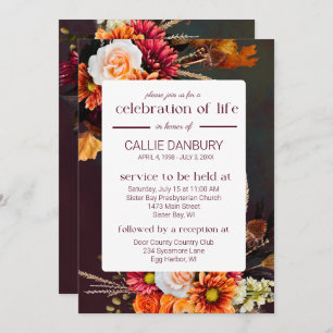 Deep Rich Florals Funeral Celebration of Life Invitation
