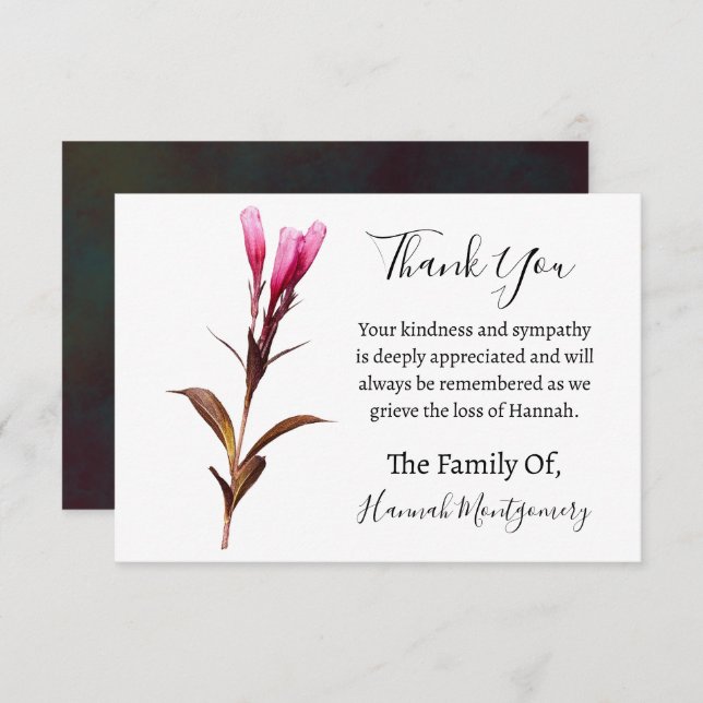 Deep Rich Florals Funeral Sympathy Thank You Note Card (Front/Back)