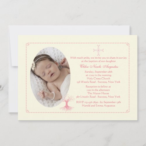 Deep Rooted Pink Baptism Photo Invitation