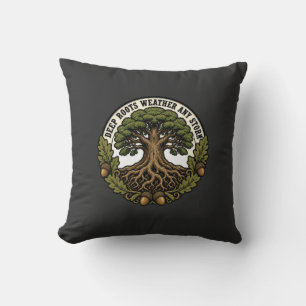Deep Roots Weather Any Storm Vintage Oak Tree Throw Pillow