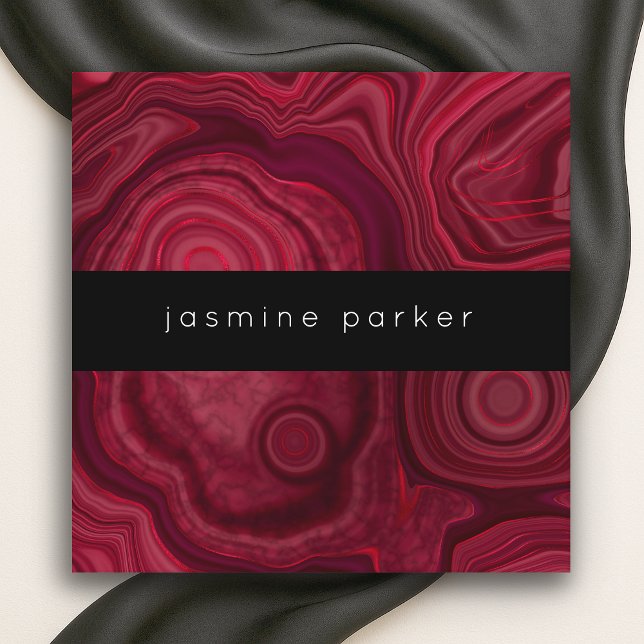 Deep Rose Abstract Agate Marbled Pattern Square Business Card (Creator Uploaded)