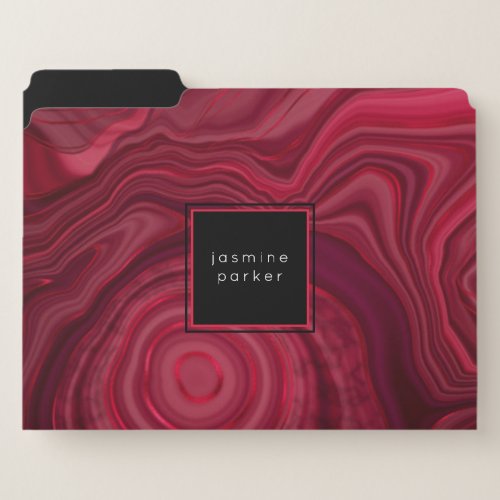 Deep Rose Abstract Agate Marbled Pattern with Name File Folder