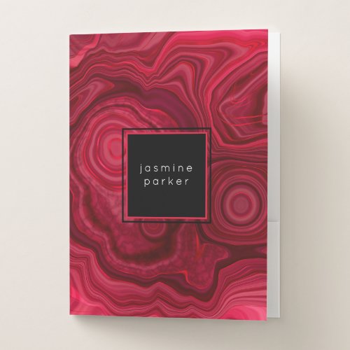 Deep Rose Abstract Agate Marbled Pattern with Name Pocket Folder