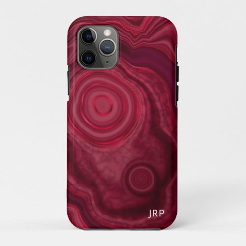 Deep Rose Abstract Agate Pattern with Monogram iPhone 11 Pro Case