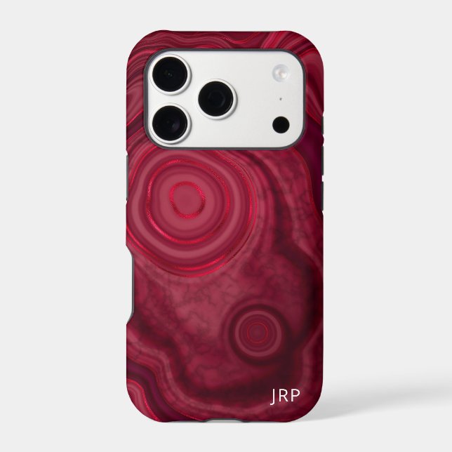 Deep Rose Abstract Agate Pattern with Monogram Iphone Case (Back)