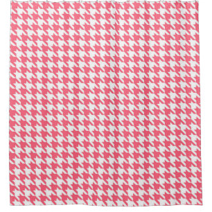 Deep Rose and White Houndstooth Pattern Shower Curtain