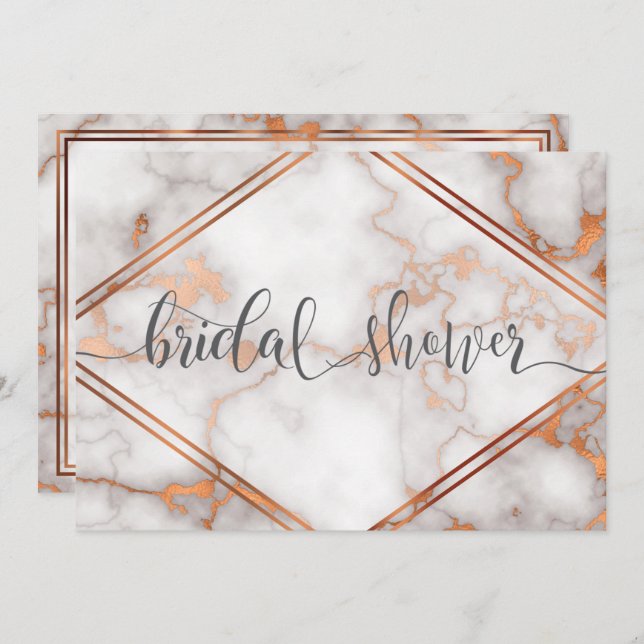 Deep Rose Gold / Copper Marble Calligraphy Invitation (Front/Back)