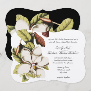 Deep Rose Magnolia Copper and Green Floral Invitation