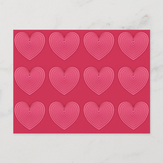 Deep Rose Pink Satin Hearts Postcard (Front)