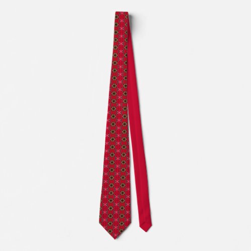 Deep Rose Red and Gold Geometric Pattern Neck Tie