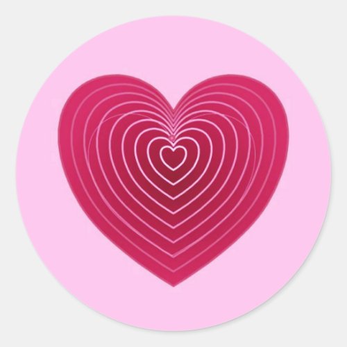 Deep rose red heart on a pale pink background classic round sticker