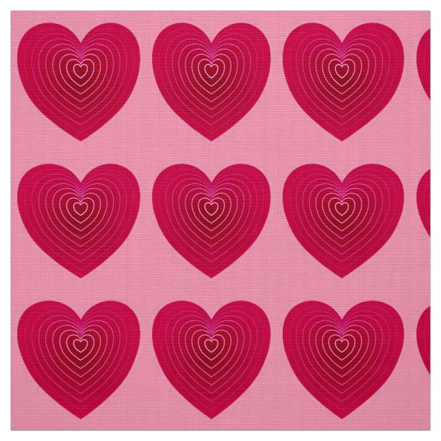 Deep rose red hearts on a pale pink background fabric (Swatch)