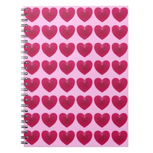 Deep rose red hearts on a pale pink background notebook