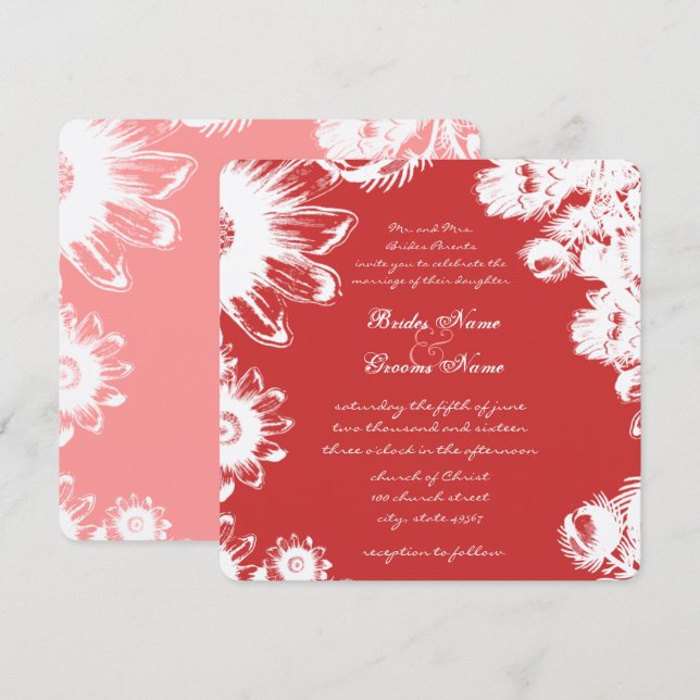 Deep Rose Vintage Flower Wedding Invitation (Front/Back)