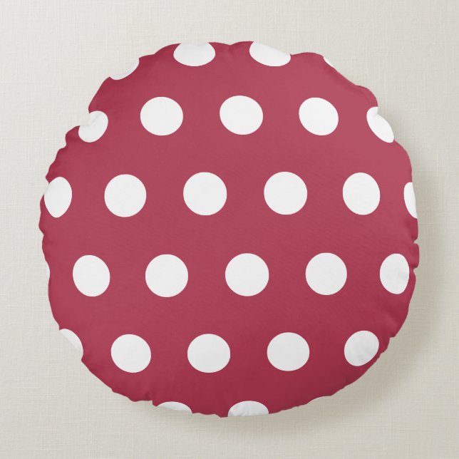 Deep Rose White Geometric Polka Dots Pattern Round Pillow (Front)