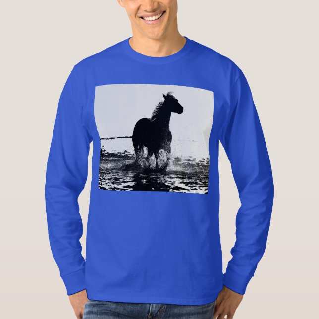 Deep Royal Blue Elegant Modern Running Horse T-Shirt (Front)