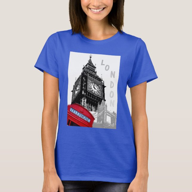 Deep Royal Blue London Red Telephone Box Big Ben T-Shirt (Front)