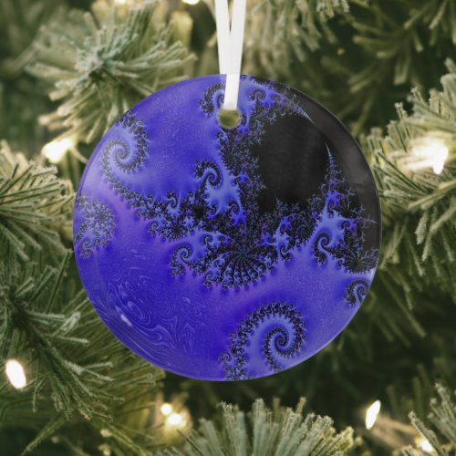 Deep Royal Blue on Black Fine Fractal Art Glass Ornament