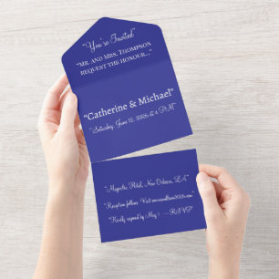 Deep Royal Blue Solid Color Background All In One Invitation