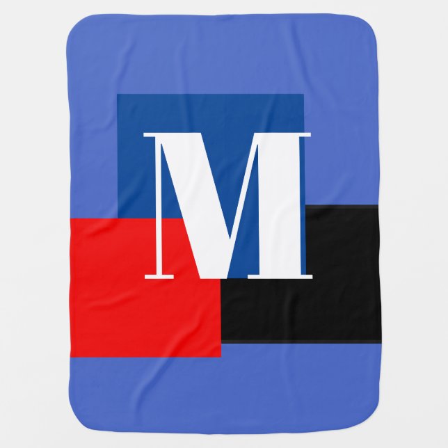 Deep Royal Initial Letter Monogram Modern Baby Blanket (Front)