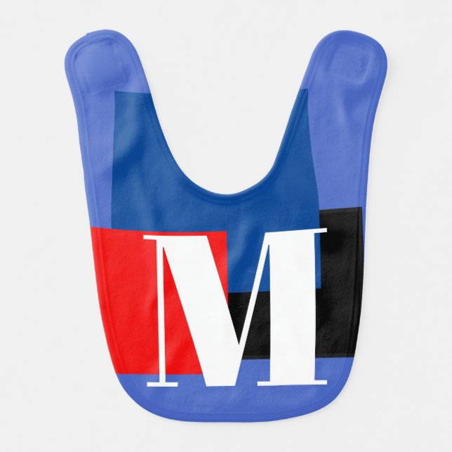 Deep Royal Initial Letter Monogram Modern Stylish Baby Bib (Front)