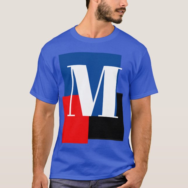 Deep Royal Initial Letter Monogram Modern Stylish T-Shirt (Front)